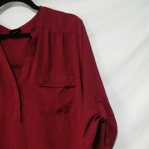 TORRID - Harper | size 2 | Chic Burgundy Blouse | Roll-Up Sleeves | Pockets - Picture 5 of 16